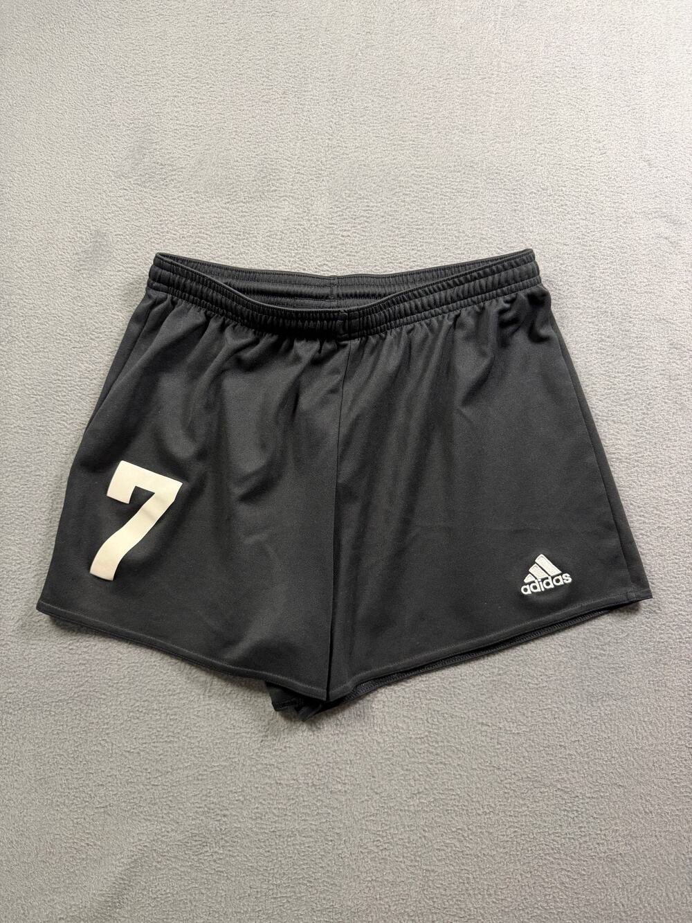 Adidas Mens Small S Black Soccer Athletic Shorts Elastic Waist Team Number Seven